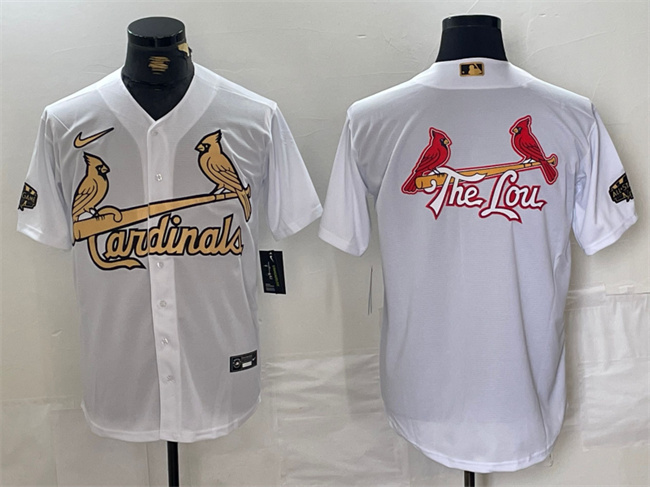 Men's St. Louis Cardinals Team Big Logo All-Star White Gold Stitched Baseball Jersey